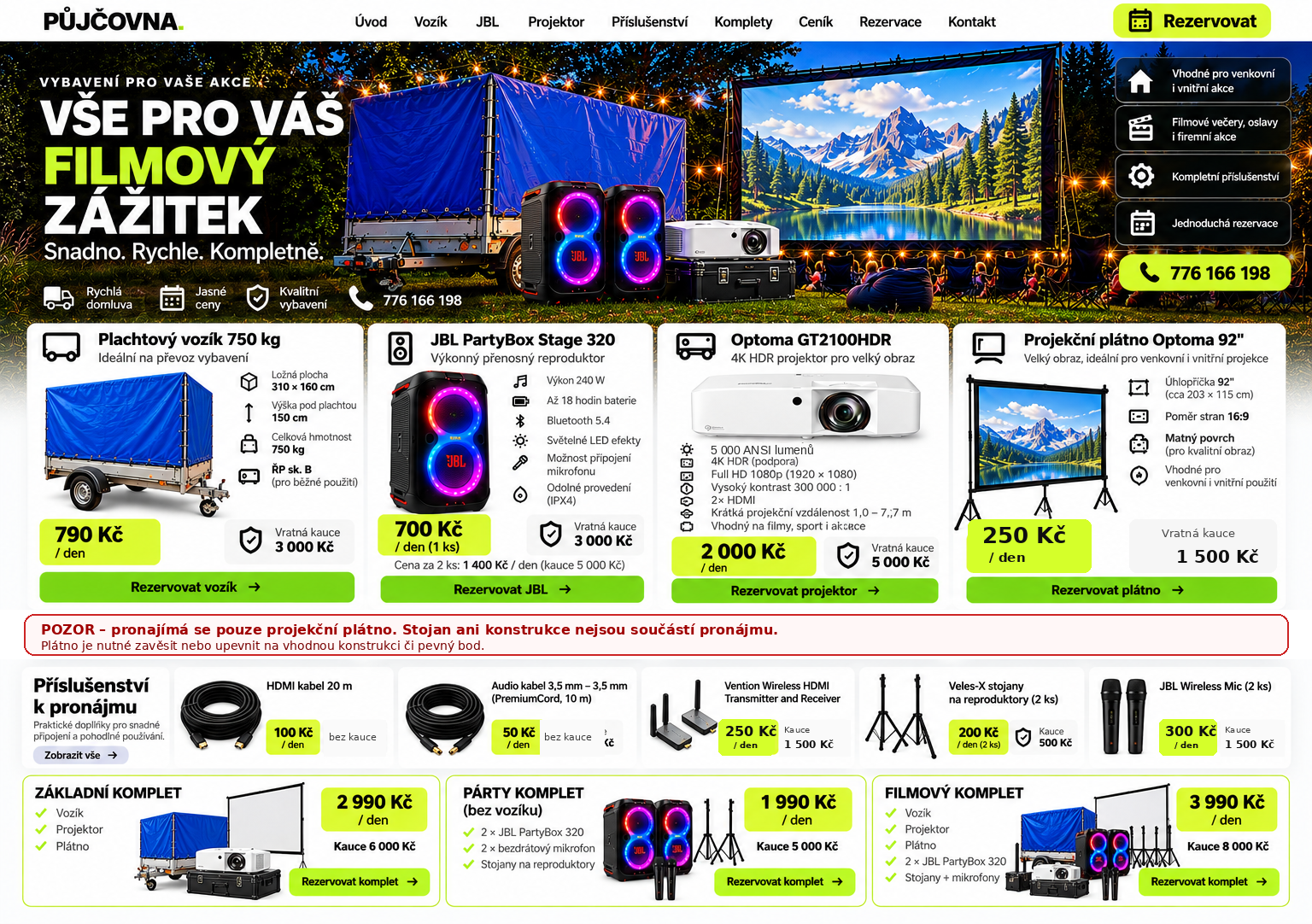 Půjčovna vozíku, JBL PartyBox, projektoru, plátna a příslušenství